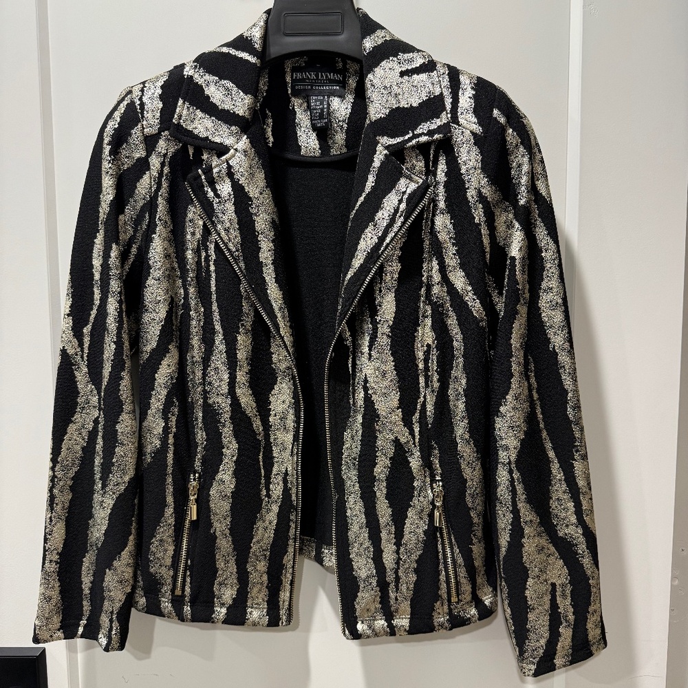 Frank Lyman zebra metallic gold and black jacket size 10